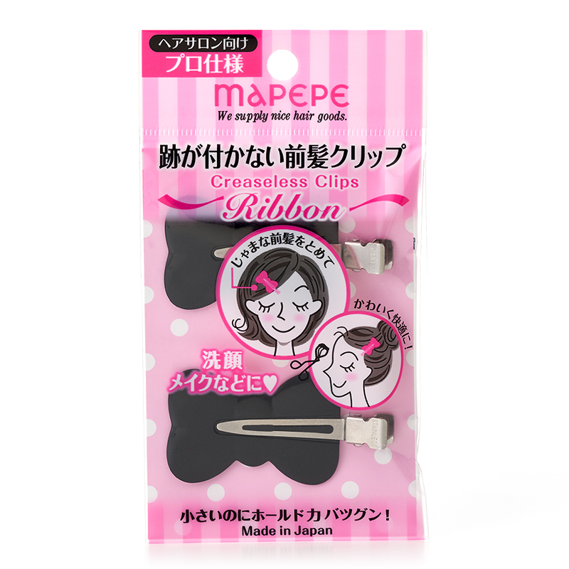 跡が付かない前髪クリップ Ribbon BK｜マペペ